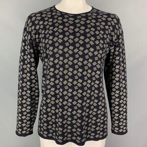 ARMANI COLLEZIONI Size L Navy Ivory Knit Cotton Blend Crew Neck Pullover
